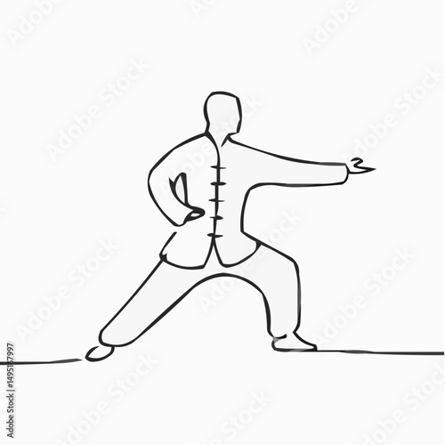 Man practicing Tai Chi in elegant pose with minimalist lines  