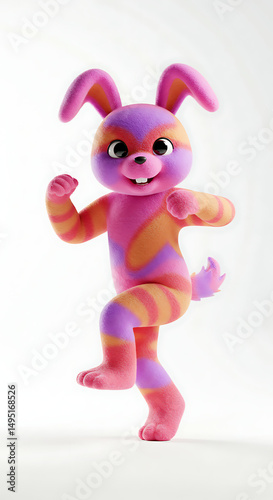 Dancing bunny with vibrant stripes and colors