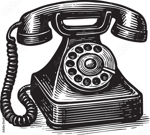 vintage telephone drawing vector illustration