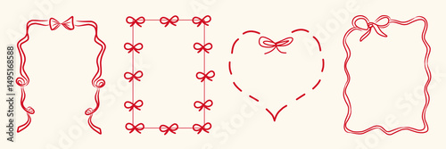 Vintage Ribbon Frame with Elegant Bow for Wedding Invitations , dinner, lunch, Anniversary Cards, and Party Invitations. Coquette Vector Illustration. Aesthetic whimsical collection. Dolce vita border