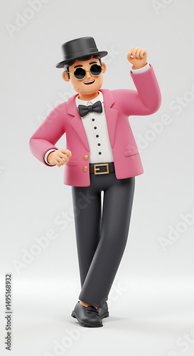 Dapper cartoon character dancing joyfully