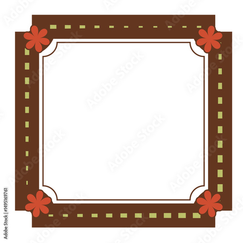 Retro Square Frame with Flower Corners