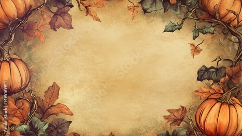Autumnal Harvest: A Vintage Pumpkin and Fall Leaves Design