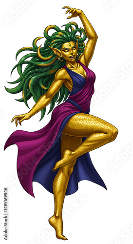 Empowered serpentine dancer strikes regal pose