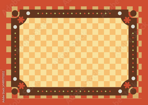 Retro Checkered Frame with Dots and Flowers