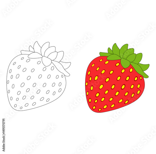 Cartoon Coloring Art Digital Strawberry Fruit Vectors Illustration