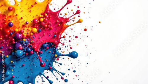 Abstract colorful paint splatter, pristine white, paint splatter, vibrant, backdrop