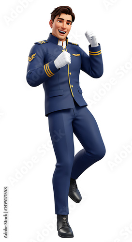 Excited pilot in uniform midjump