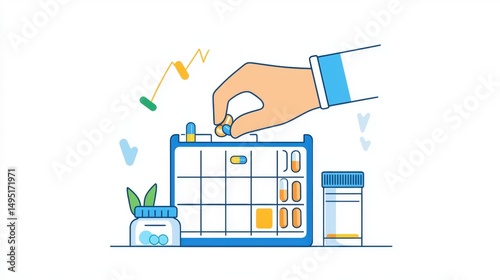 Daily medication planner hand placing pills in organizer