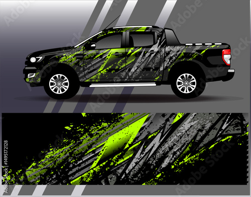 Car wrap design vector. Graphic abstract stripe racing background designs for vehicle, rally, race, adventure and car racing livery
