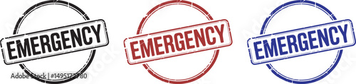 Emergency Rubber Stamp Vector Illustration with Original Brushes and Red Ink Text