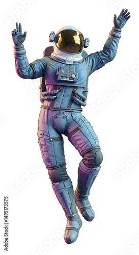 Floating astronaut celebrates in space suit