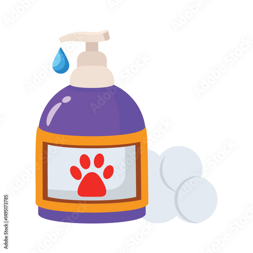 A 2d icon of gentle pet shampoo bottle with a paw on it
