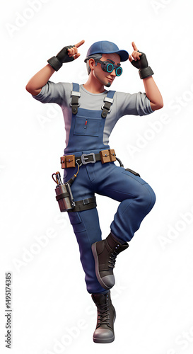 Futuristic Technician Pointing Upward