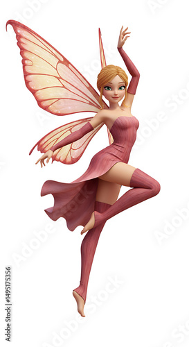 Graceful winged fairy dances in air