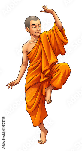 Graceful Monk in Orange Robes Dancing