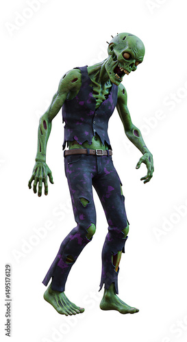 Grotesque ghoul dressed dapperly shambles forth