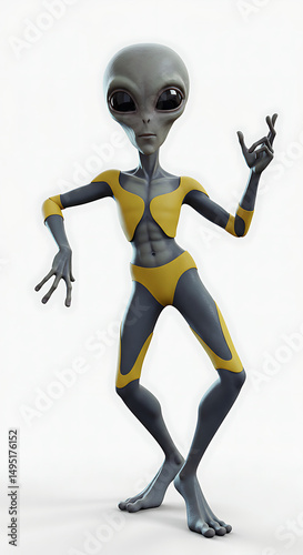 Grey Alien in Yellow Outfit Posing