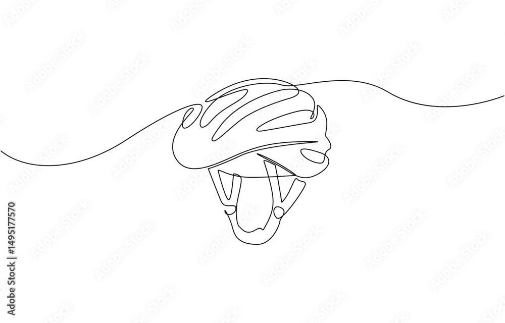 Obraz premium Continuous line drawing of bicycle helmet.one line drawing of bicycle riding equipment helmet, Sport, cyclist, biker, mountain, track, race, protection concept. Editable stroke vector.