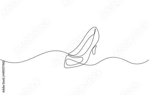 Continuous one line drawing of High heel shoes, High Heel Sandals Single Line Drawing with Editable Stroke and Copy Space.