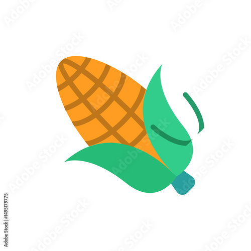 Vibrant maize cob graphic illustration, featuring husks and kernel pattern