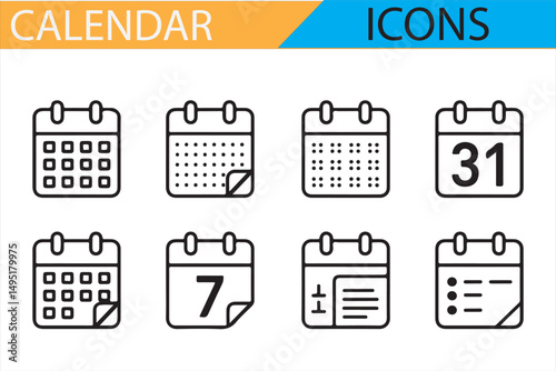 Simple calendar icons collection ideal for mobile app interfaces.