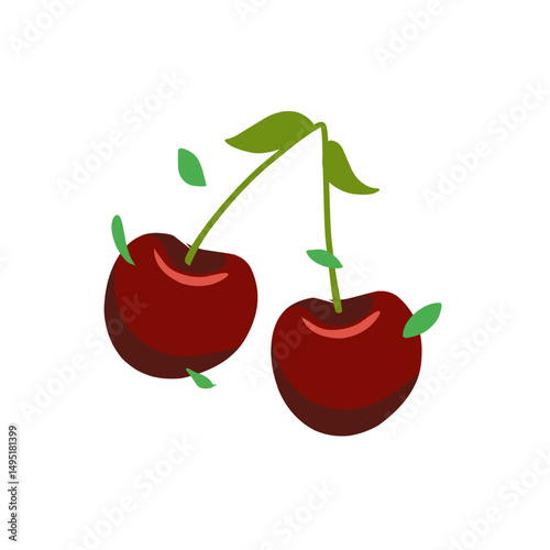 Cartoon design of cherry with its leaves	