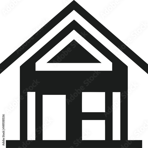 Stylized house outline logo design with basic roof and walls in black