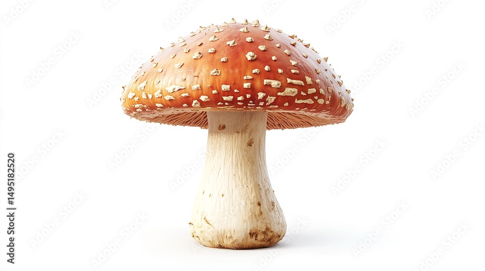 Obraz premium Fly Agaric Mushroom Photo Detailed Image of a Single Toadstool Red and White Spots Isolated Forest