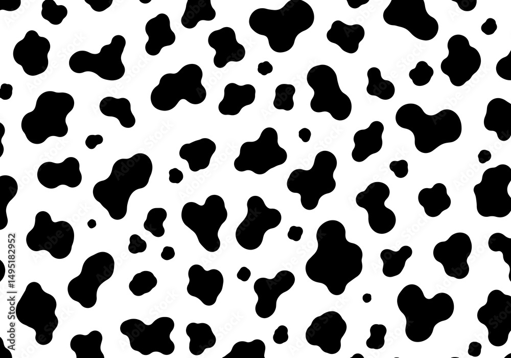 Fototapeta premium Seamless pattern of black cow spots on white background, full frame