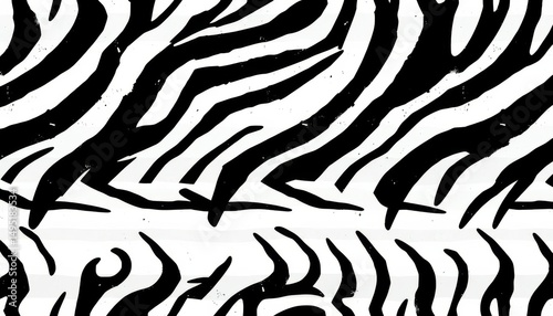 Abstract black & white grunge tiger stripe vector seamless pattern , bold, black