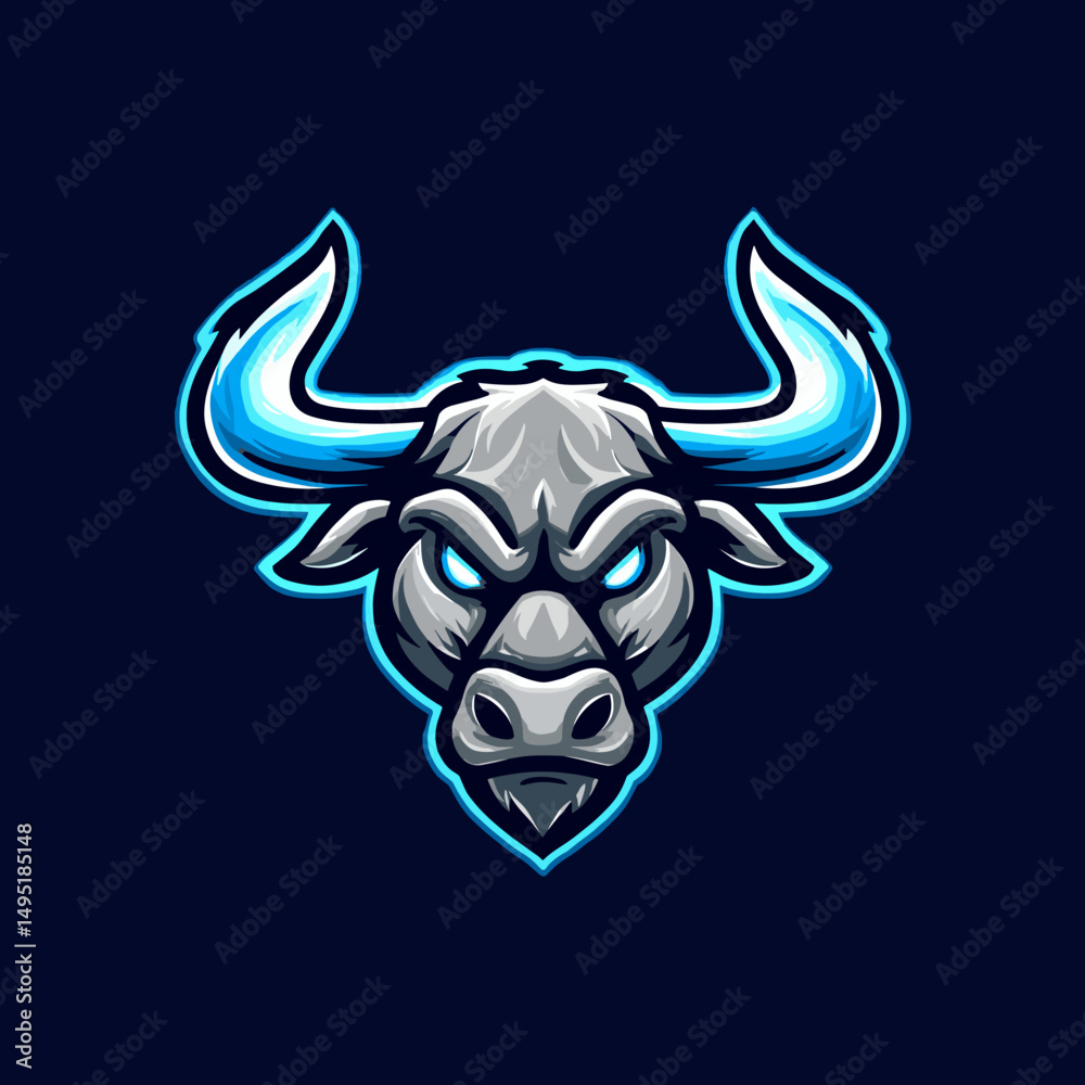 Fototapeta premium Powerful bull logo representing an esports team with fierce design and bold colors suitable for gaming identity