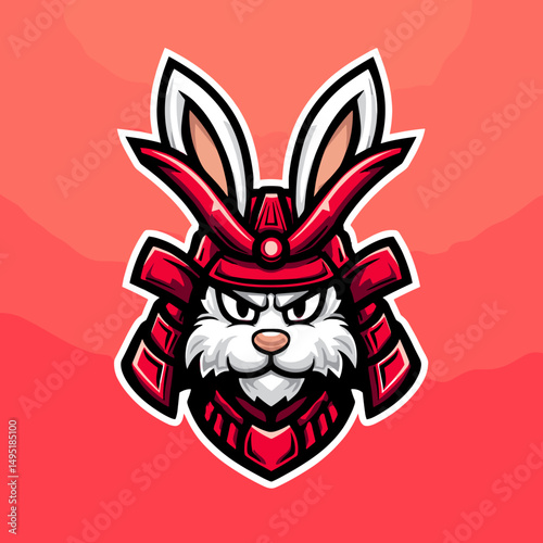 Creative esports logo featuring a fierce rabbit wearing traditional warrior armor