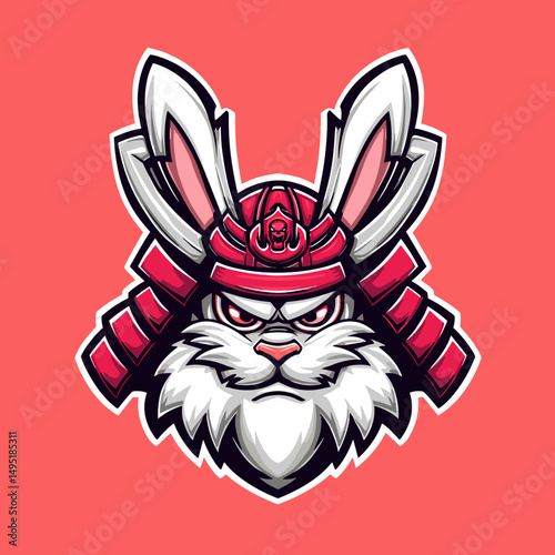 Bold esports logo featuring a fierce rabbit in samurai armor with vibrant colors and striking details suitable for competitive gaming events