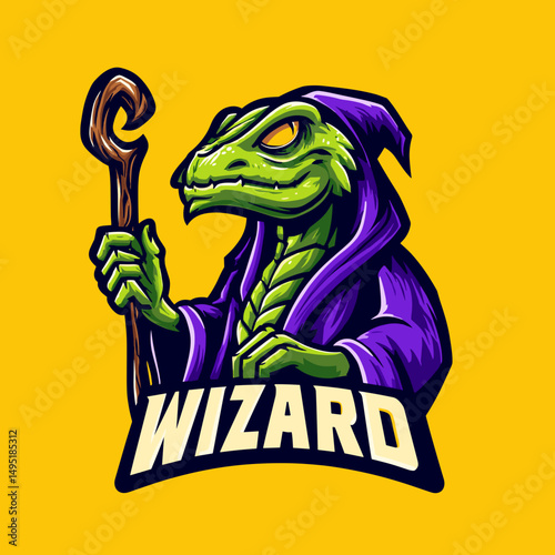 Unique esports logo featuring a lizard wizard in a purple robe, perfect for competitive gaming teams and events