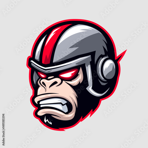 Esports logo depicting a fierce gorilla wearing a helmet with red accents, symbolizing strength and competition in gaming