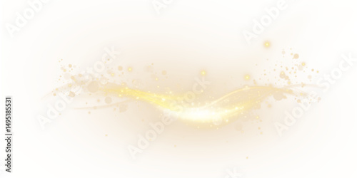 Curved golden lines light effect. Light bright Twirl. High-speed light energy effect for game characters action on transparent PNG background	