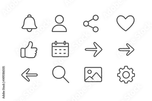 Modern vector illustration of various icons including notifications, social sharing, and user engagement elements