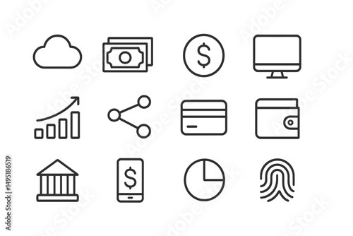 Modern vector illustration showcasing financial technology concepts with various icons representing digital transactions and data