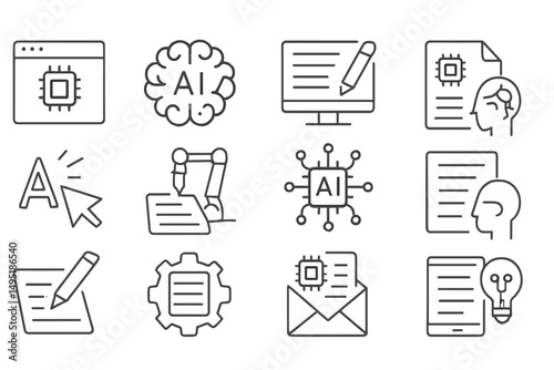 Vector illustration of artificial intelligence concepts highlighting technology, creativity, and automation in various innovative activities