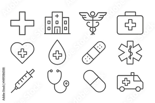 Modern vector illustrations depicting medical and healthcare symbols for educational and informational purposes