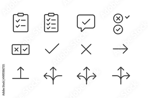 Vector illustrations of checklists, confirmation icons, and directional symbols for organizational graphics