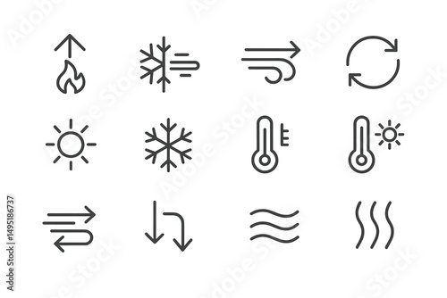 Modern vector illustration of weather symbols conveying temperature and air movement dynamics effectively in a minimalistic style
