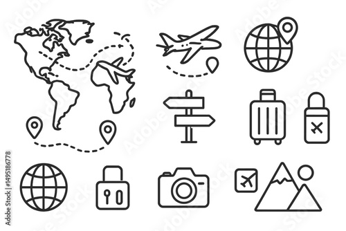 Exploring travel adventures with modern vector illustrations of logistics, landmarks, and adventure essentials