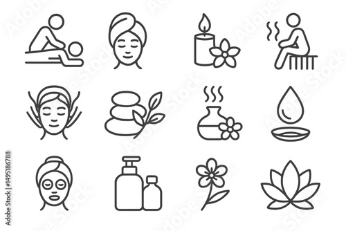 Modern vector illustration of spa and wellness activities featuring massage, skincare, and relaxation elements