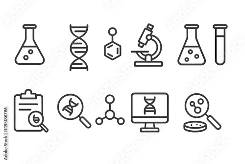 Modern vector illustration featuring laboratory equipment and scientific research symbols focusing on chemistry and biology concepts
