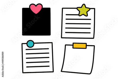 Colorful modern vector illustration featuring note cards with icons and decorative elements creating a fun and creative atmosphere