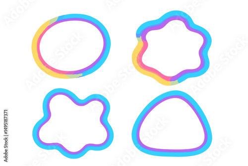 Colorful modern vector illustration of various abstract shapes with neon outlines