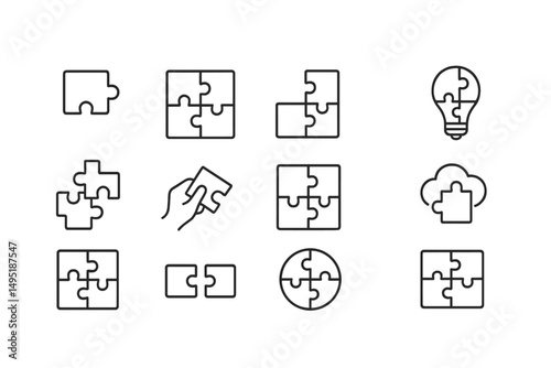 Vector illustration of puzzle pieces and bulb representing problem-solving and creativity in brainstorming activities