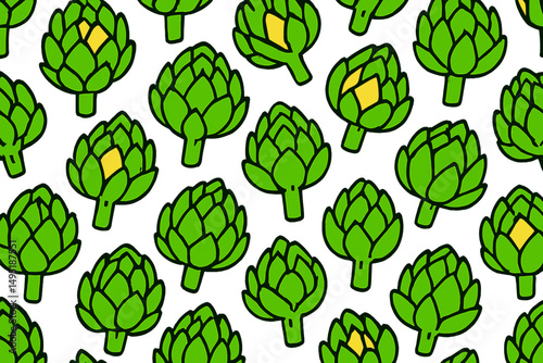 Rows of vibrant green artichokes create a lively pattern for modern decor and design projects